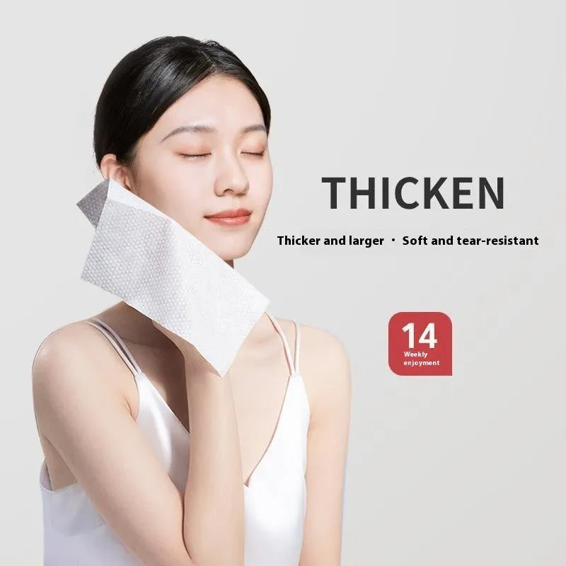 Boxed pack of 14 compressed resin face cloth towels for travel makeup removal, 75g weight