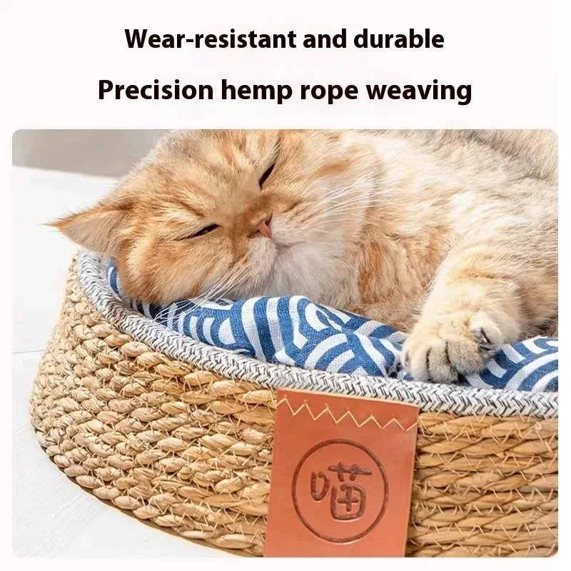 Natural rattan woven cat nest in four different sizes for indoor pet sleeping