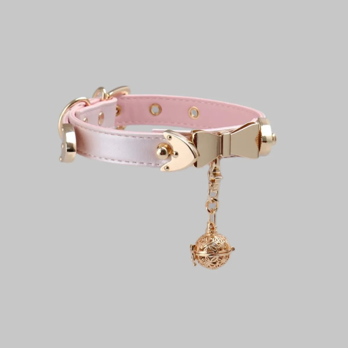 Hand holding rope little bell shape collar with alloy pendant, PU pearl powder, bow, geometric shape, 41-50cm
