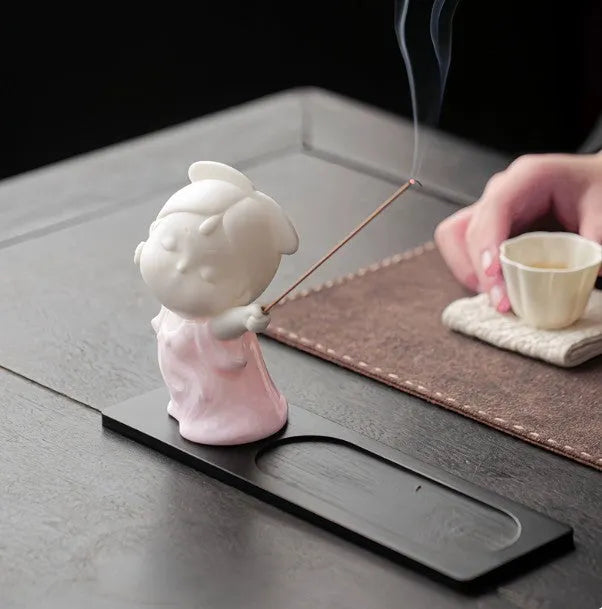 Ceramic Little Female Court Attendant cute style incense burner decoration in one of four colour options.