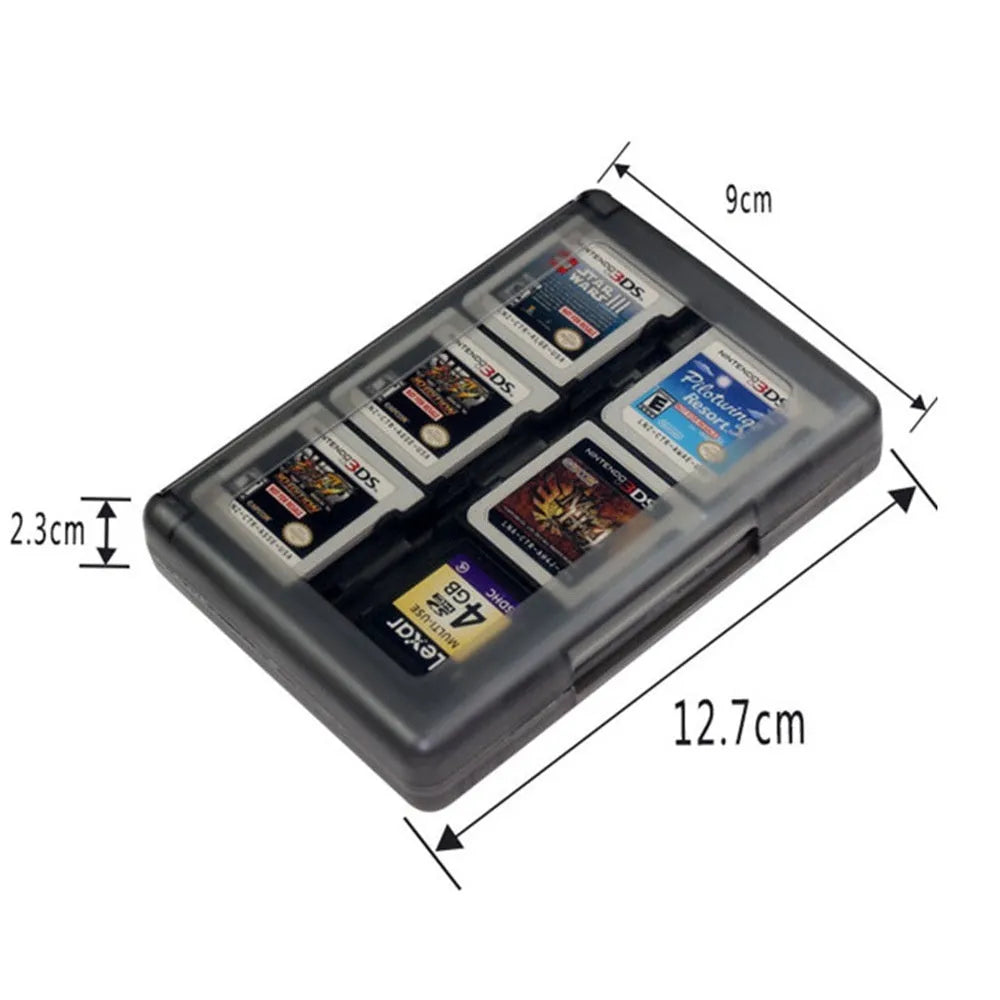 NDS 3DS 28-in-1 game card storage box in PP plastic, shown in black, blue, pink, or white.
