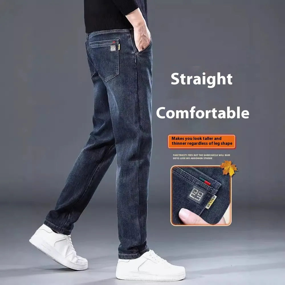 Men's slim straight casual trousers in thin polyester fabric available in black and blue grey colours