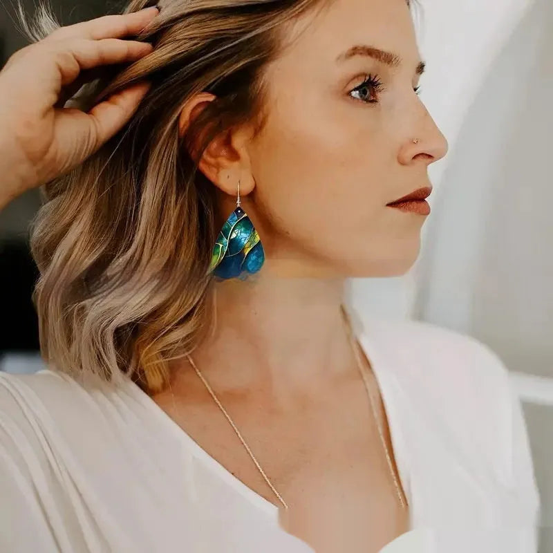 Geometric pattern acrylic drop earrings with flat branch knot design in drop shape