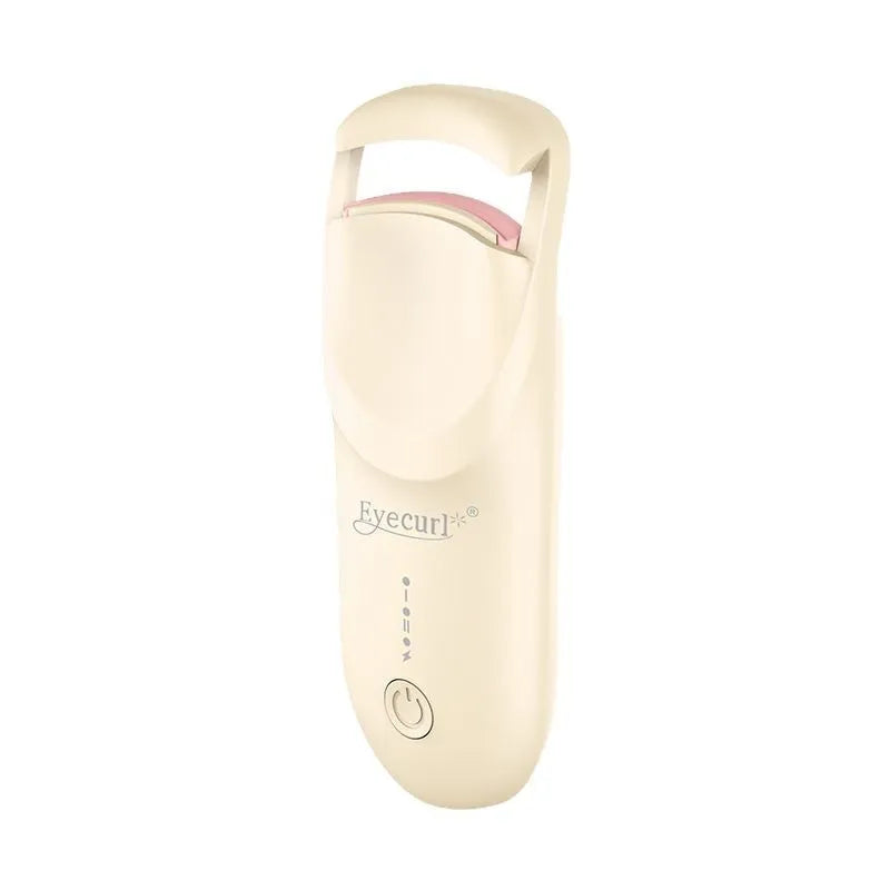 USB electric heating eyelash curler in plastic, shown with data cable.