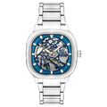Men's waterproof automatic watch with luminous square hollow dial on stainless steel strap