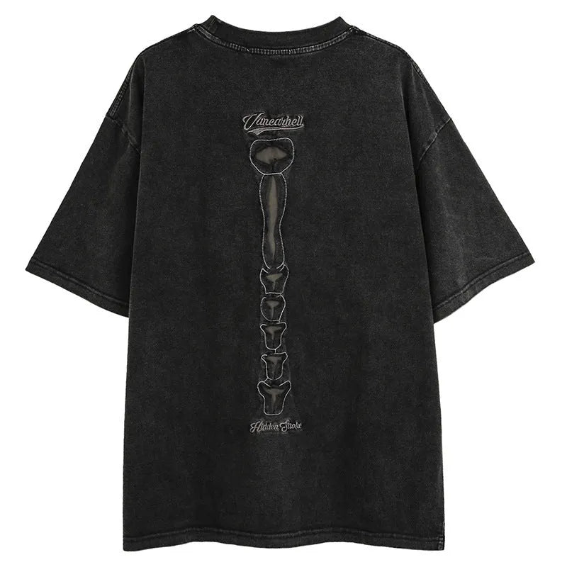 Skull pattern short sleeve cotton T-shirt in dark street style with drop shoulders