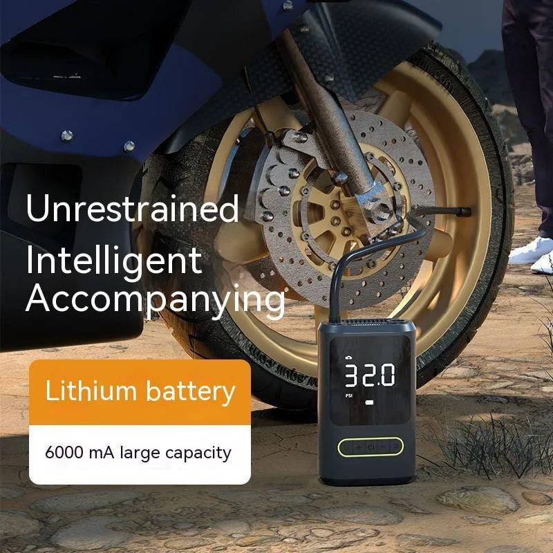 Handheld digital display wireless car tyre inflator with LED light showing pressure reading