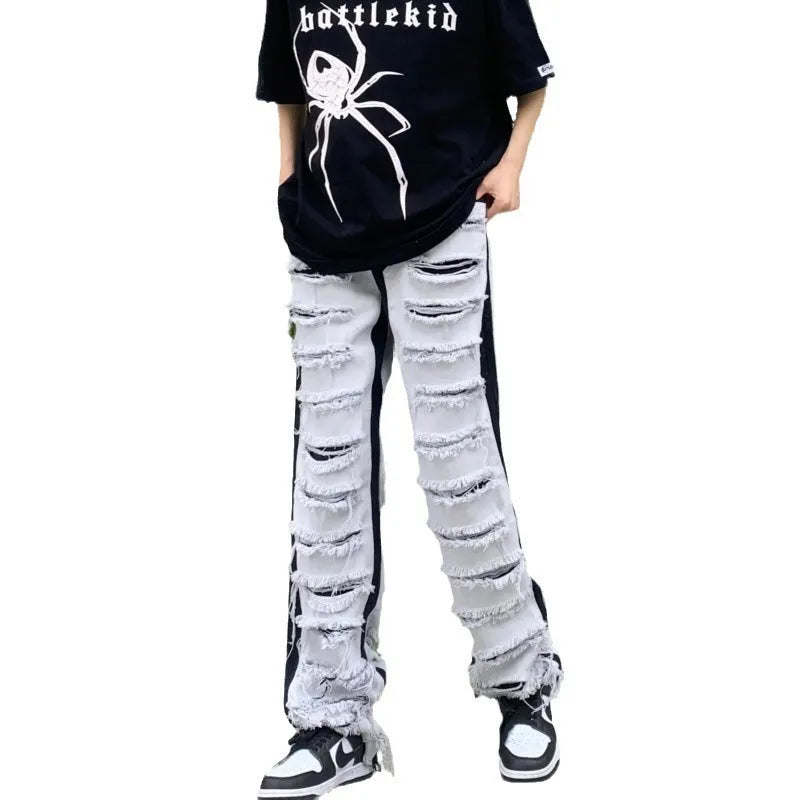 Men's Ripped Jeans Straight Casual Versatile Trousers Mid Waist Zipper Fly Denim Polyester Blend Teenagers Leisure S M L XL 2XL 3XL 4XL Picture Color