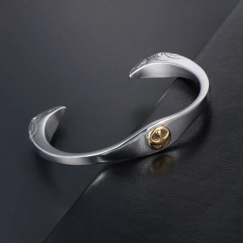 Vintage flying bird gold eagle polished titanium steel bracelet silvery colour open design