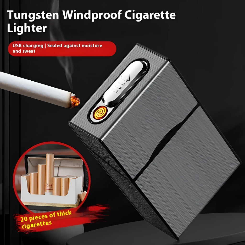 USB rechargeable windproof metal cigarette case lighter brushed finish gold silver black modern simplicity