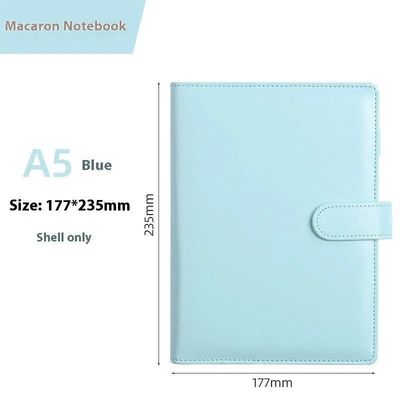 A5 PU leather zippered notebook shell in a solid colour, shown closed, for loose-leaf paper organisation.