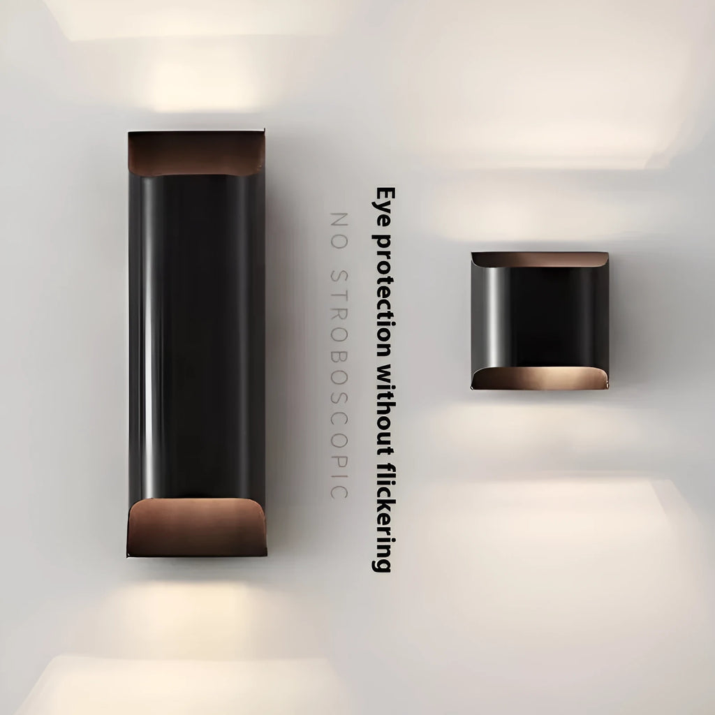 Minimalist modern copper wall lamp in black gold and natural finishes, large and small sizes.