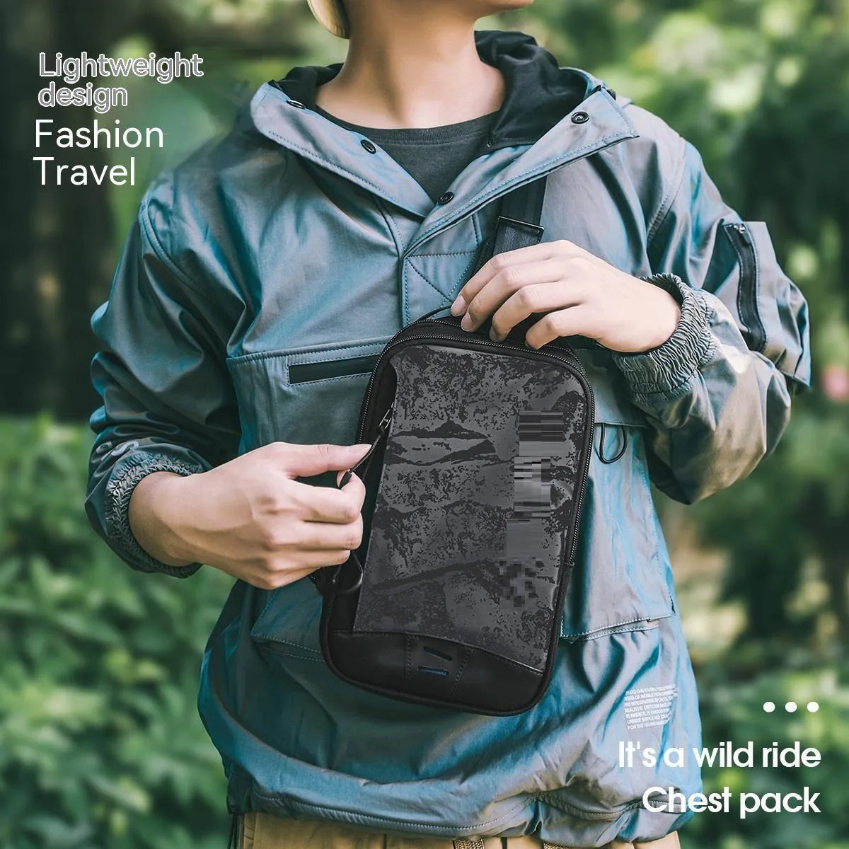 Casual black TPU camouflage pattern chest bag with single shoulder strap and soft handle