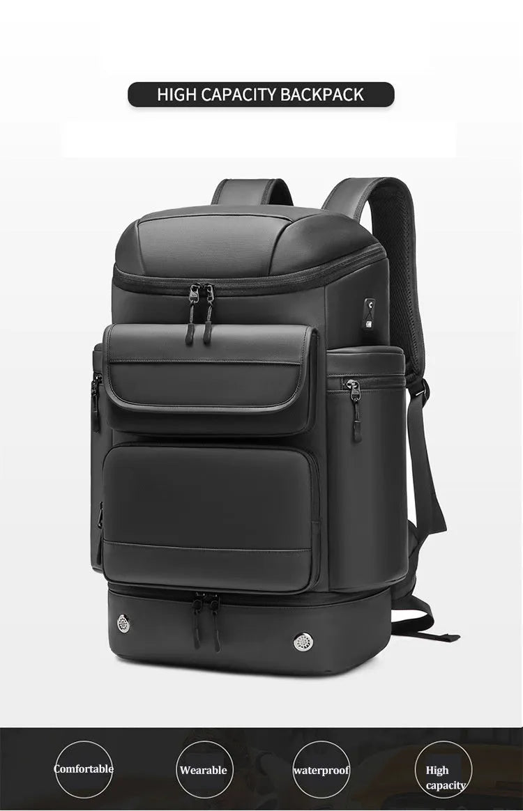 Black leisure outdoor backpack with 55cm height waterproof Niujin textile fabric