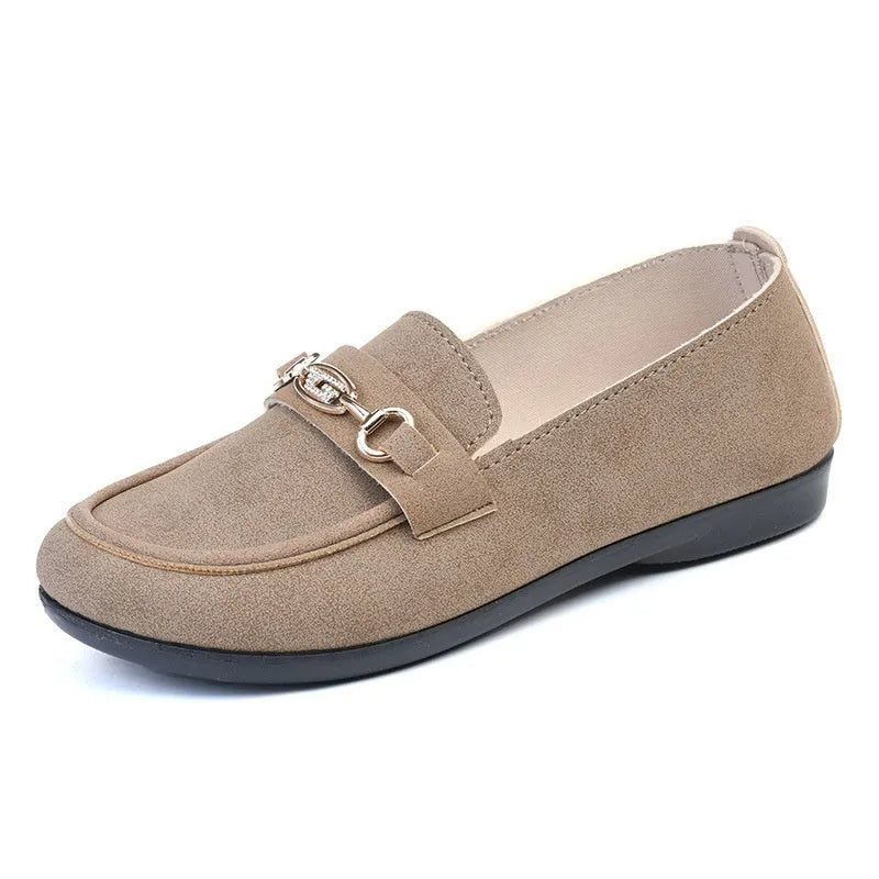 Gommino women's black casual shoes with round toe and soft rubber sole