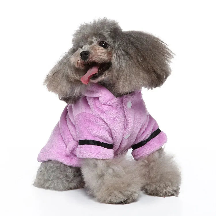 White hooded polyester pet bathrobe for dogs and cats, available in sizes S to XL