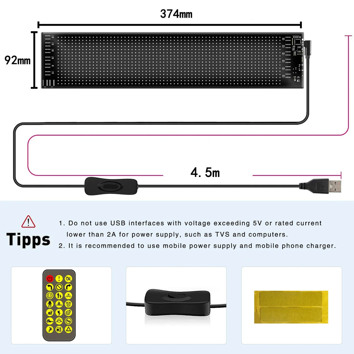Black flexible LED car advertising screen with USB power and RGB magic colour, PU FPCB soft panel