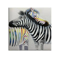 Handmade oil painting on canvas of colourful couple zebras, square frameless wall art for living room or bedroom