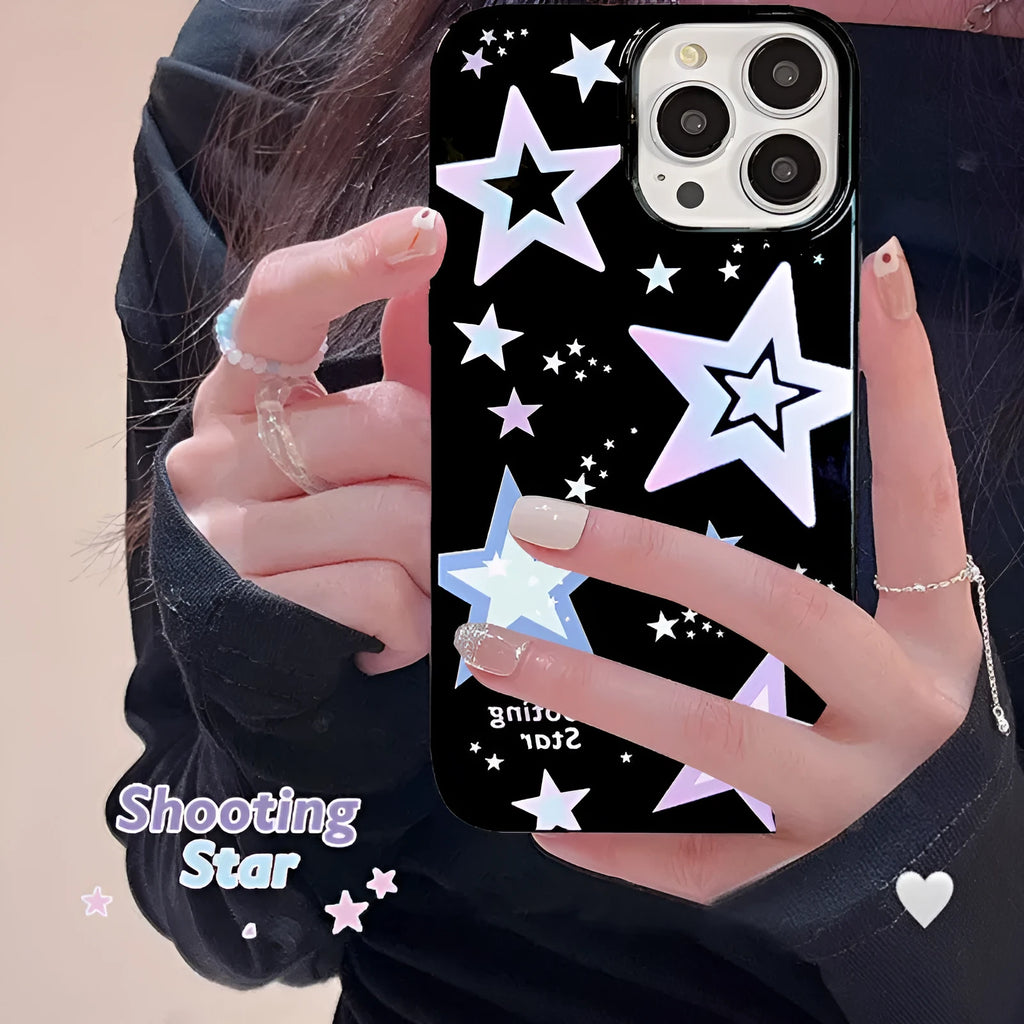 Creative Niche black TPU phone case with purple star design for iPhone models