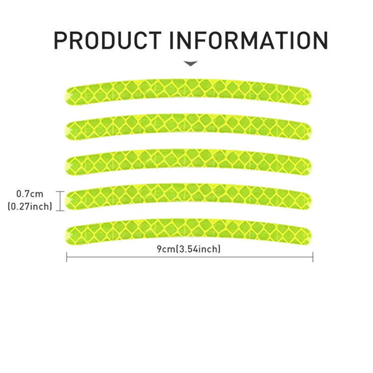 Twenty arc-shaped PVC reflective stickers for car wheel hub application in selected colour
