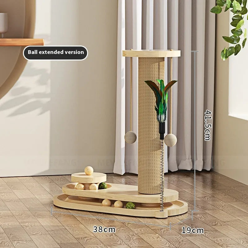 Solid wood cat scratching post with rotating turntable toy in basic style big flower pattern