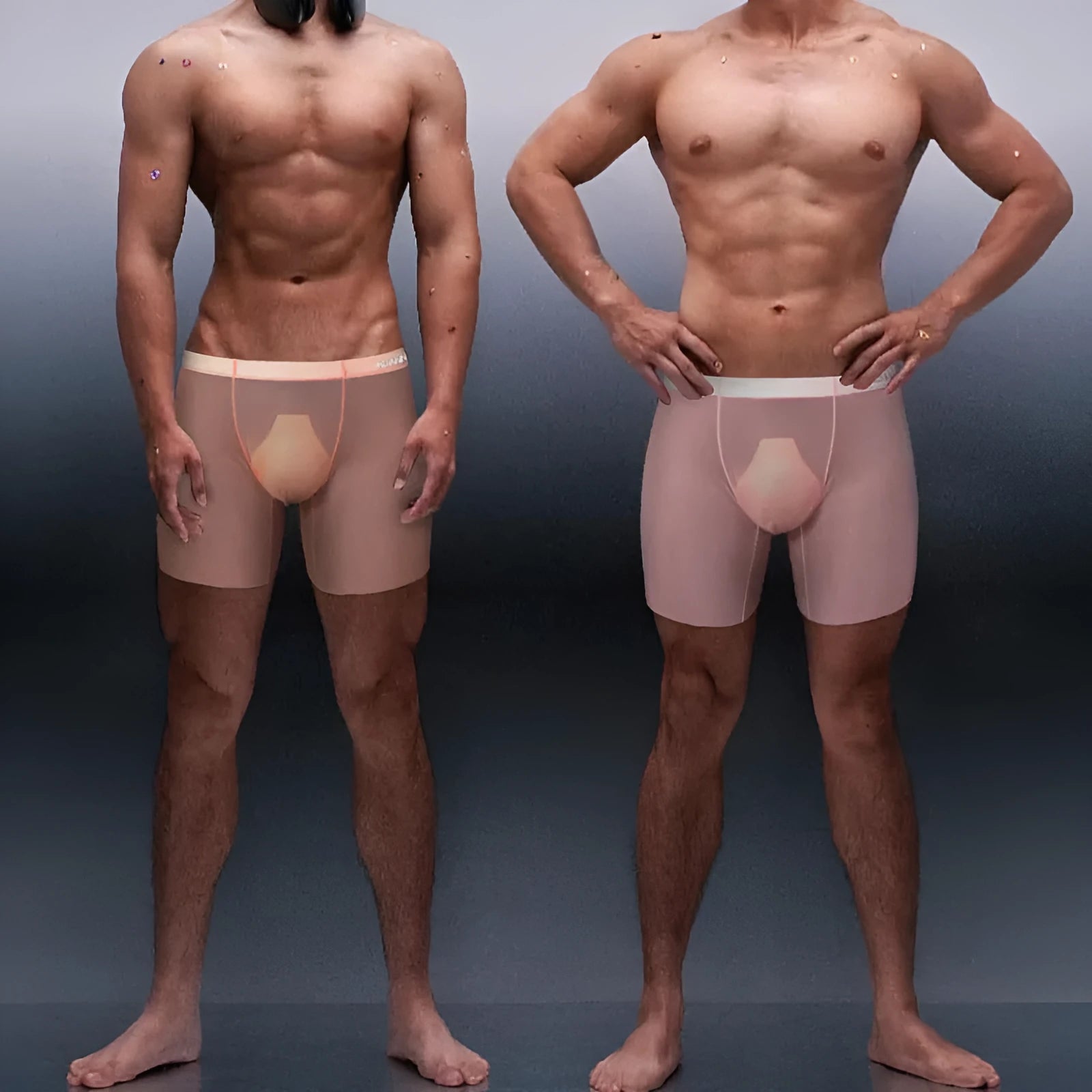 Men's seamless sports boxer shorts in orange colour with low waist design and quick-drying nylon fabric