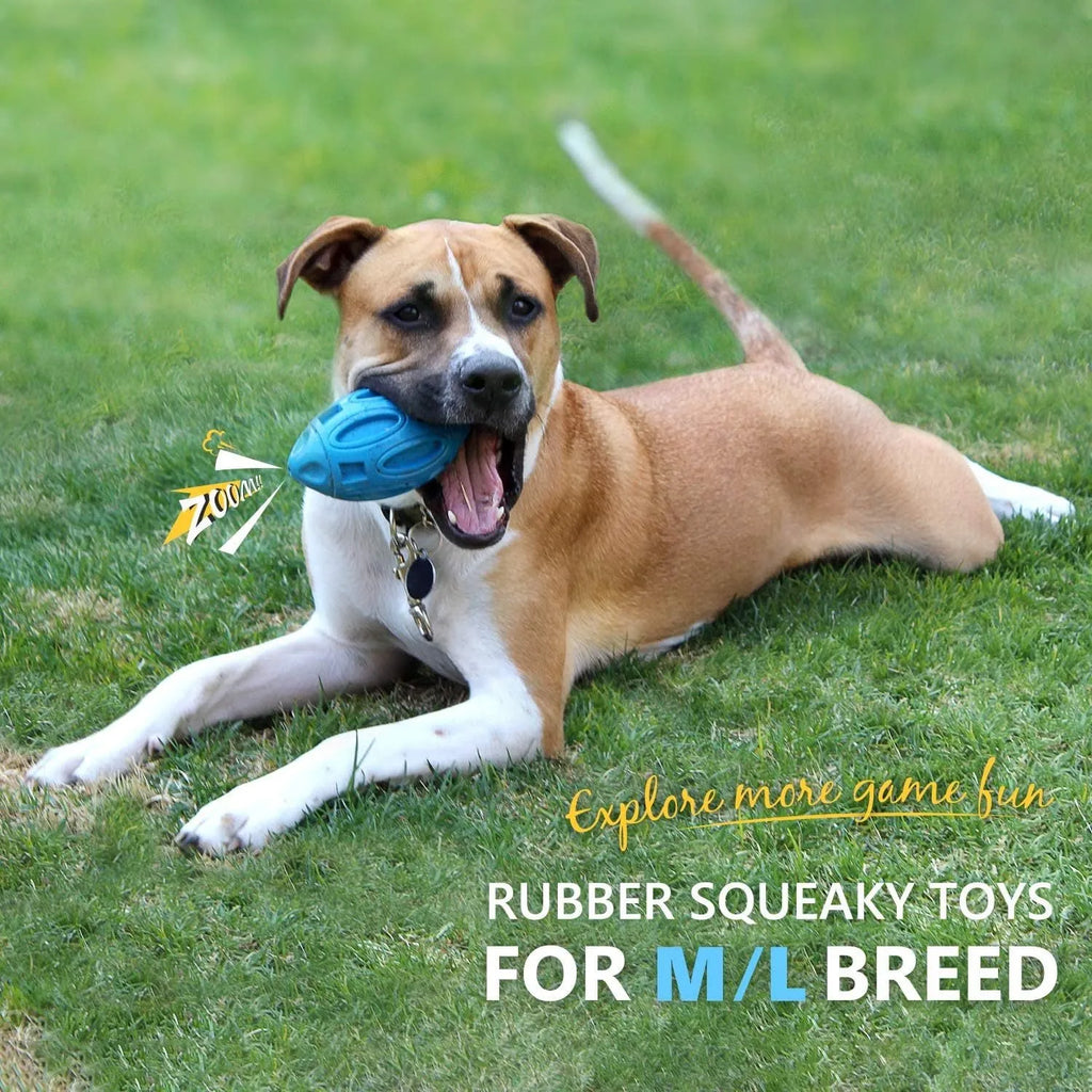 Blue green orange squeaky rubber chew toy for medium large breed dogs with aggressive chewing habits