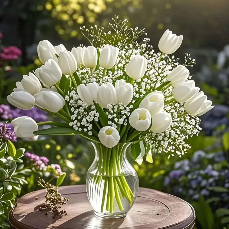Tulip starry combination artificial flower bridal bouquet 30 piece flocked plastic set