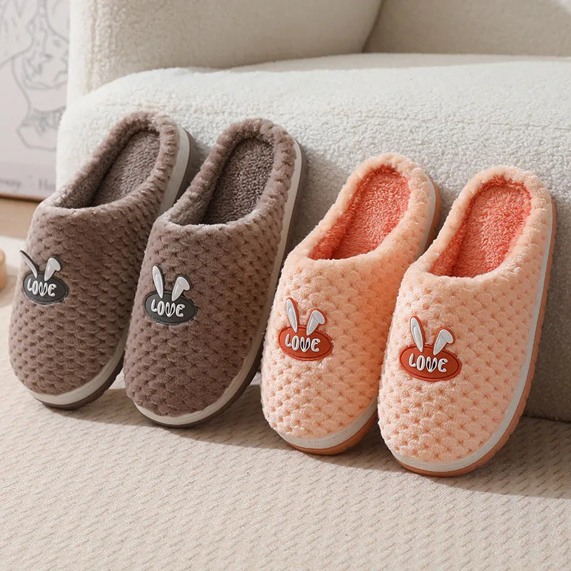 Rabbit plaid design women's artificial fur house slippers with rubber non-slip sole