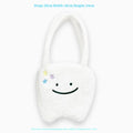 White plush large tooth shoulder tote bag with cute teeth design and crossbody strap