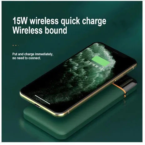 20000mAh power bank with 22.5W fast charging and 15W wireless recharge in retro green, business black, or white