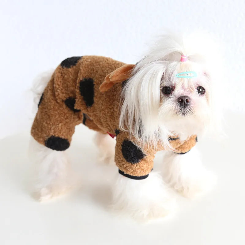 Polka dot elk couple pattern pet costume for dogs and cats in four-leg or skirt style
