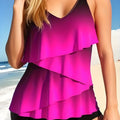 Women's split printed bikini swimsuit in polyester spandex, available in lake blue, dark pink, or colourful prints, sizes S to 3XL