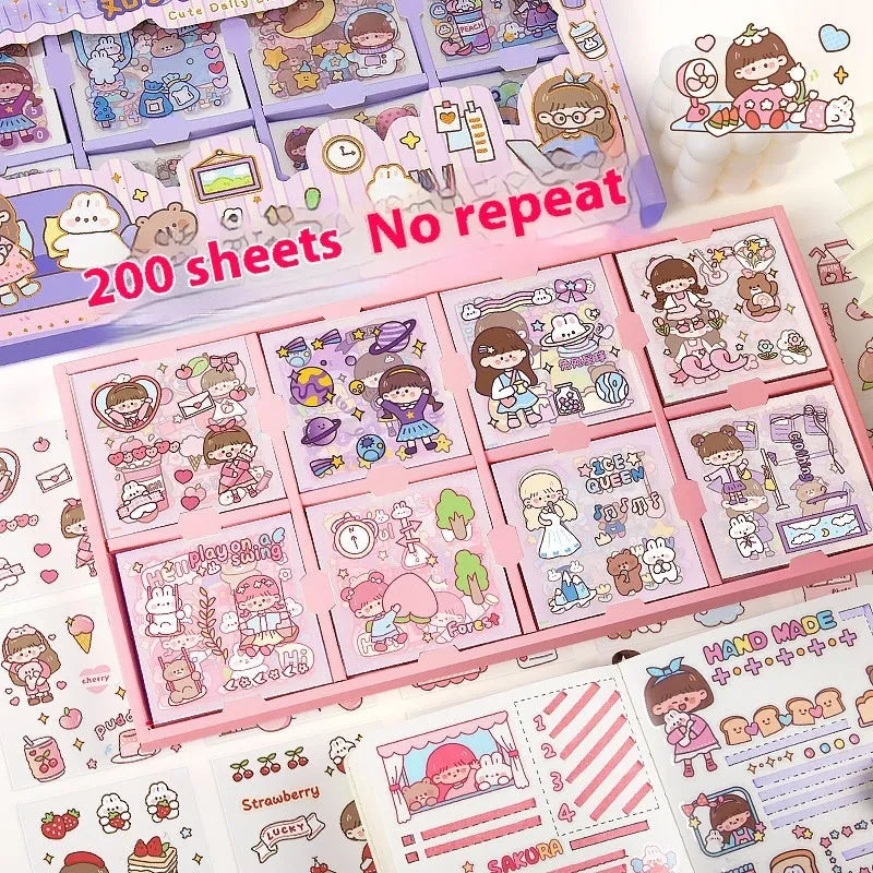 Children's sticker card notebook with colourful meatball, star, tea party, and diary character stickers