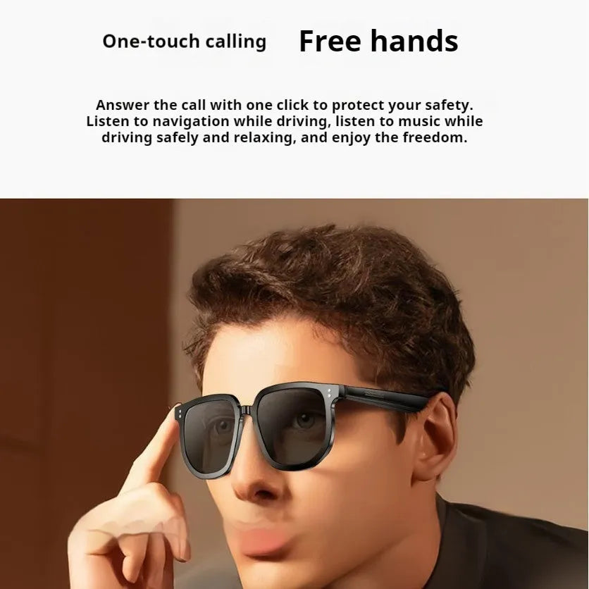 Black PC frame smart glasses with Bluetooth audio call functionality and anti-blue light lenses