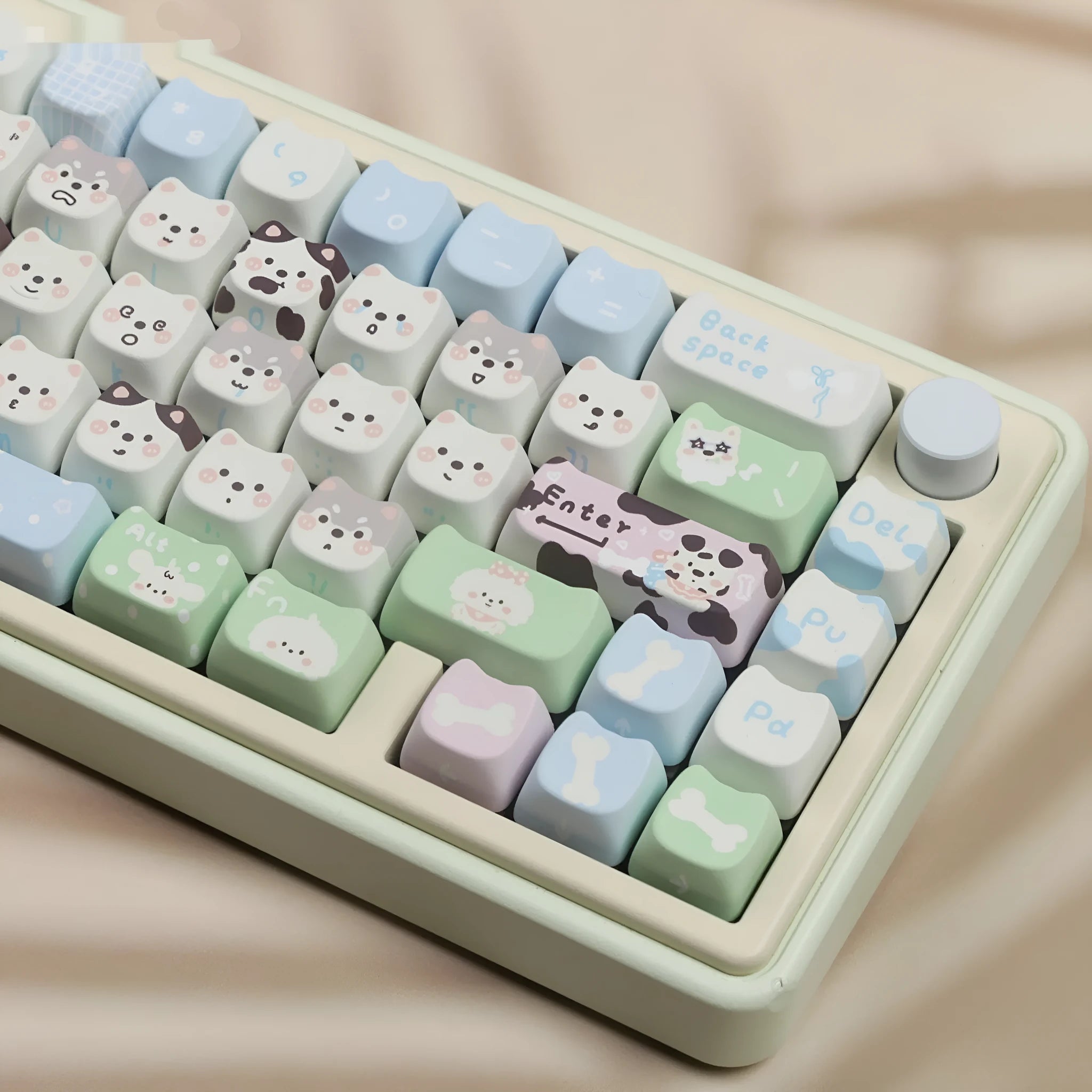 PBT sublimation key cap full set with colourful cute puppy cartoon design for mechanical keyboards