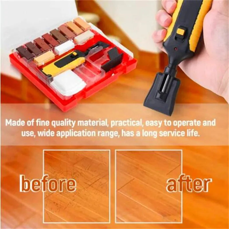 Floor tile repair tool set with wax blocks and red or yellow handle option