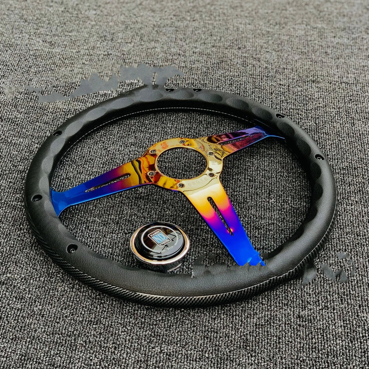 350mm alloy racing steering wheel with baked blue water transfer finish