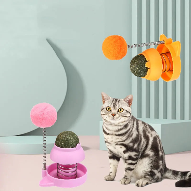 Small mint-flavoured cat ball toy for licking and self-play in blue, orange, or pink