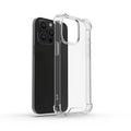 Transparent anti-fingerprint phone case for iPhone 15 with airbag corners on a white background