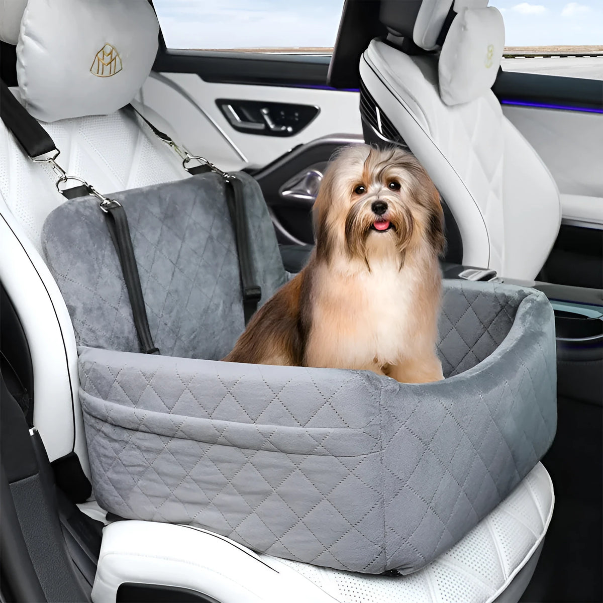 Pet car mat in Holland Velvet, 48x48x13cm, black, on car seat for dog travel protection