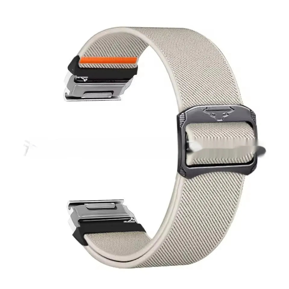 Elastic nylon watch strap with cow head buckle in army green, 22mm width