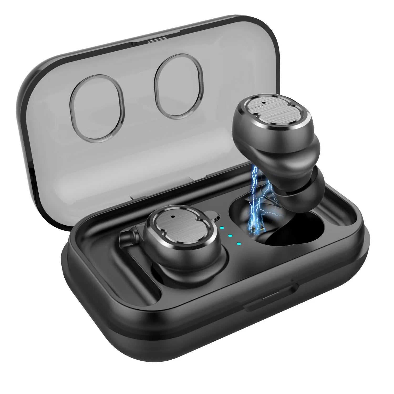 Bluetooth wireless earbuds in black, white, red, and blue colours showing earbud design