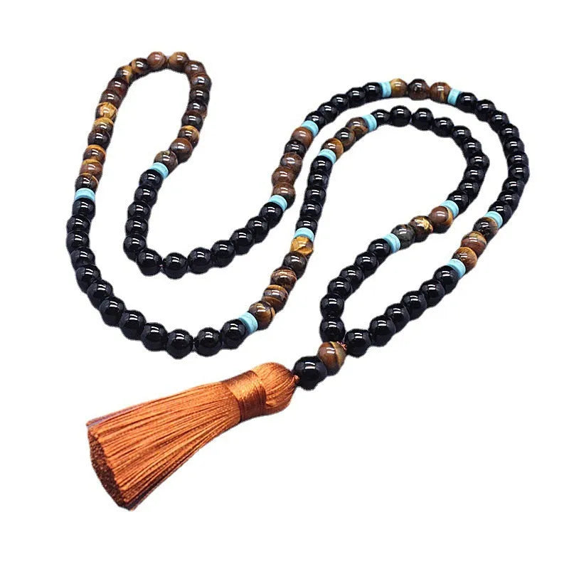 Black agate geometric bracelet and necklace set with tiger eye stone detail