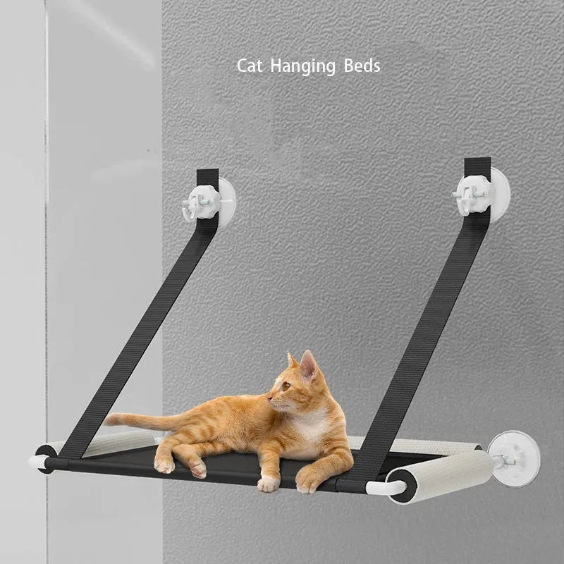Black suction cup cat hammock, foldable hanging cat nest for balcony or window glass, fibre tube cloth