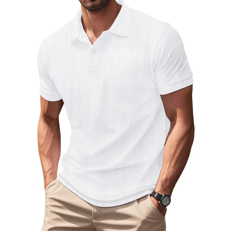 Men's polo shirt short sleeve simple British style collar t-shirt in light gray loose fit