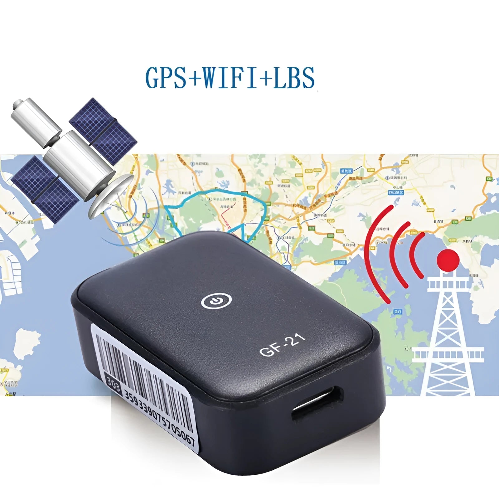Black GF21GPS child tracker GPS locator on table showing compact plastic design