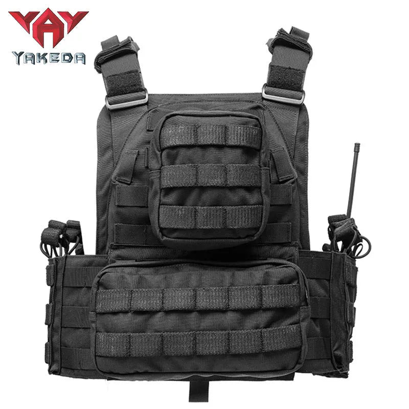 Outward Quick Dismantling 6094 Tactical Vest in black CP camouflage, adjustable waist, 1000D polyester for outdoor use