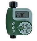Green programmable digital garden hose faucet timer with large display and copper connector