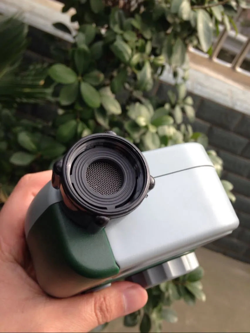 Green programmable digital garden hose faucet timer with large display and copper connector